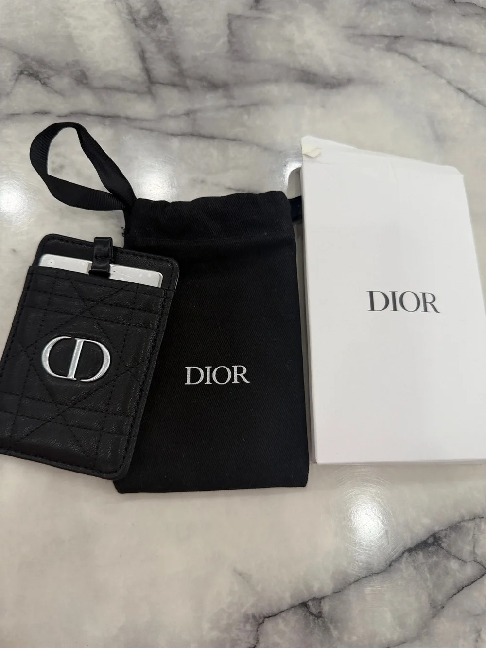 Dior Black Quilted Card Holder with Silver CD Emblem